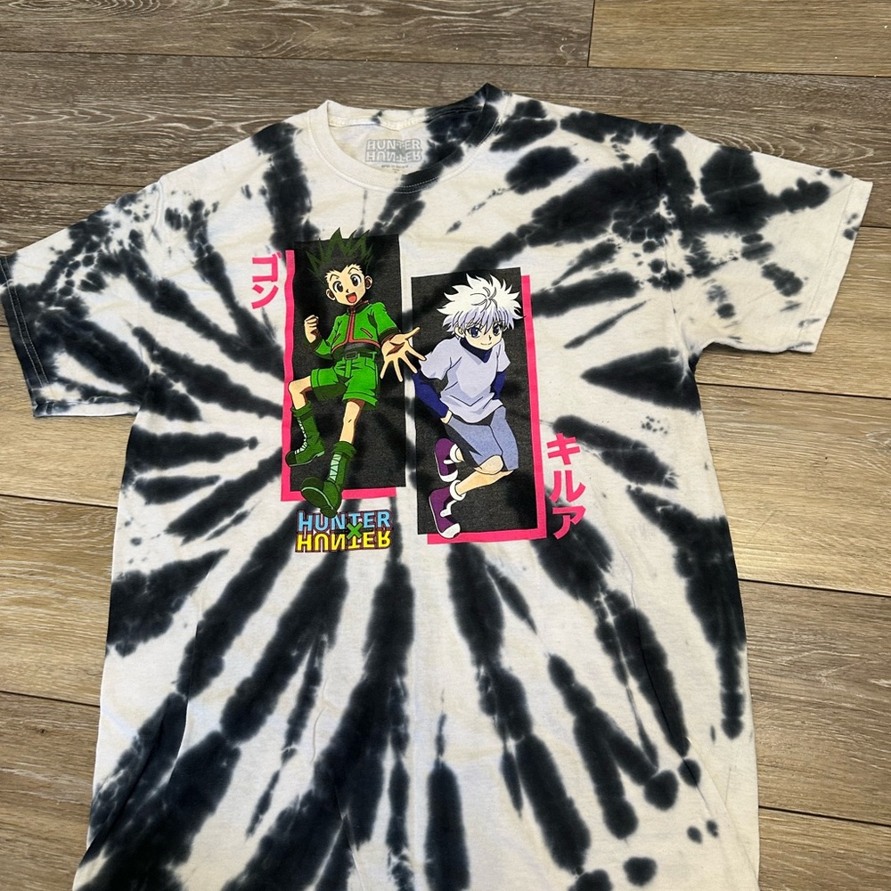 Anime Hunter X Hunter T-Shirt Killua Gon Pink Boxes Kanji Marbled